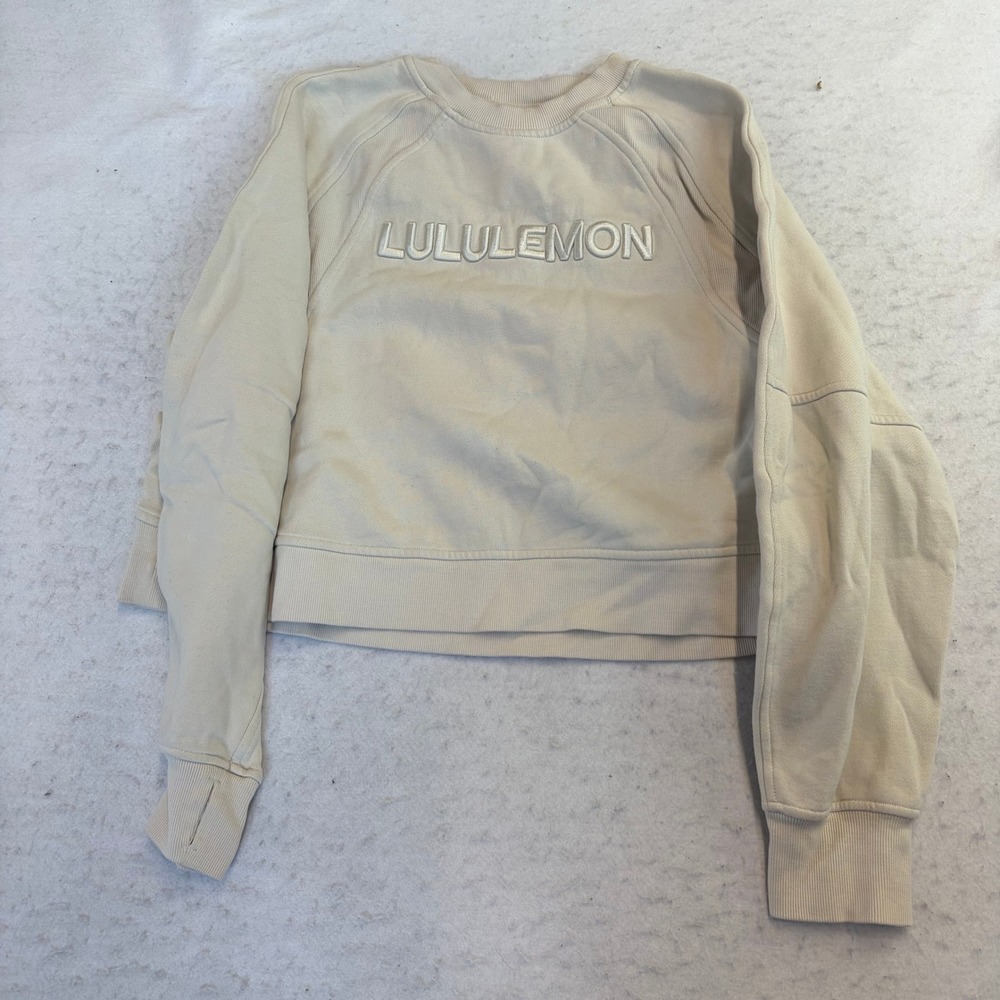 Lululemon Perfectly Oversized Cropped Crewneck Womens 4 Cream Logo Pullover